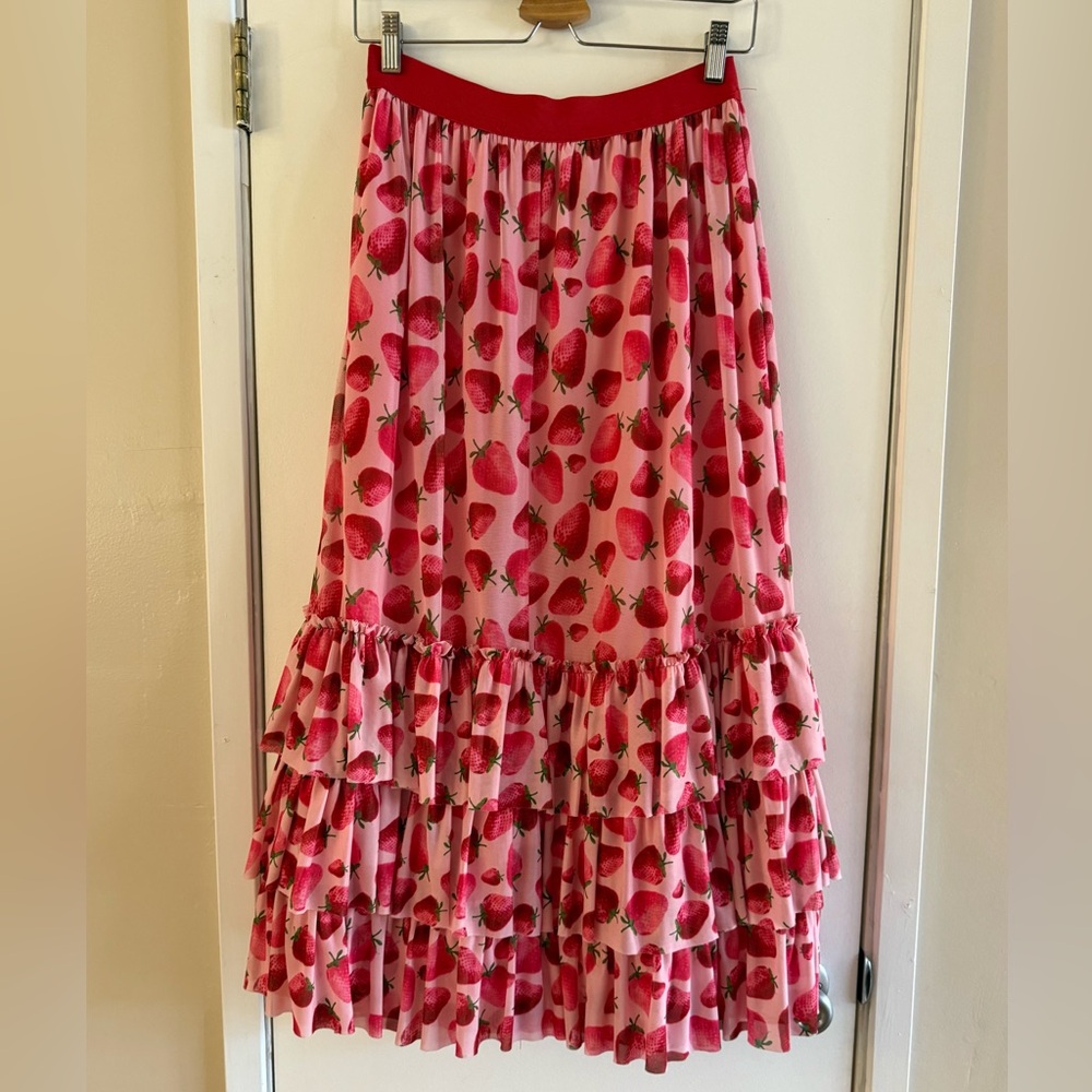 Anthropologie Eva Franco Strawberry Tiered Midi Skirt - Picture 4 of 8